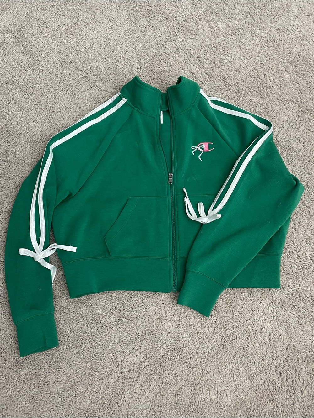 Champion Green Track Jacket with Satin Ribbon Bow Details - Size Small